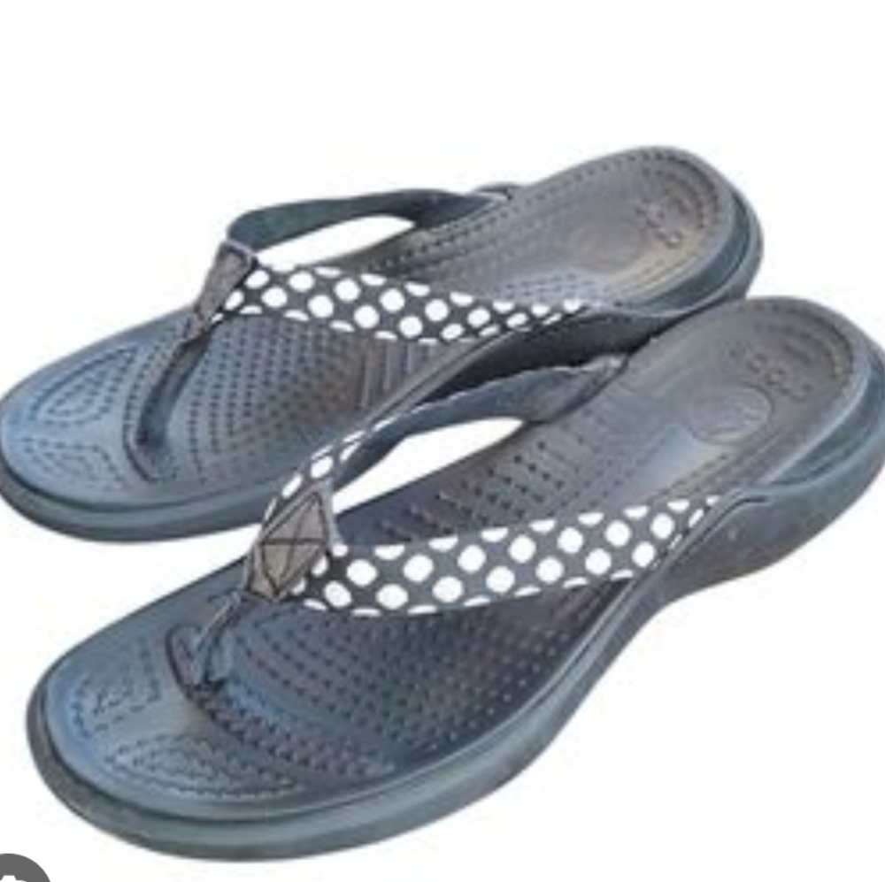 Crocs Capri IV Flip Flop Sandals Women’s Black White Polka Dot Khaki Leather